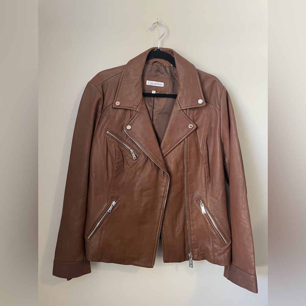 Calvin Klein Genuine Leather Moto Jacket Size XL